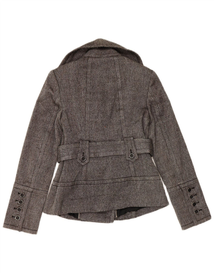 Zara Damen Pea Coat UK 12 Mittelgraues Fischgrätenmuster aus Polyester