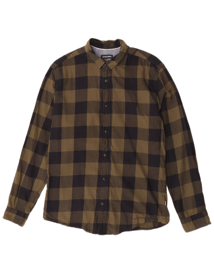 Jack & Jones Herren-Flanellhemd, mittelgroße Khaki-Gingham-Baumwolle