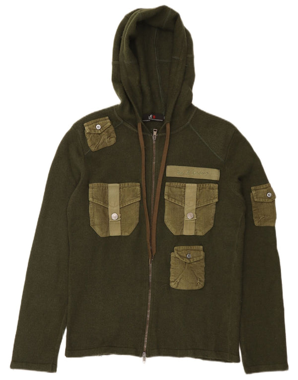 Iceberg Damen-Cardigan mit Kapuze und durchgehendem Reißverschluss, UK 14, mittlere Khaki-Wolle