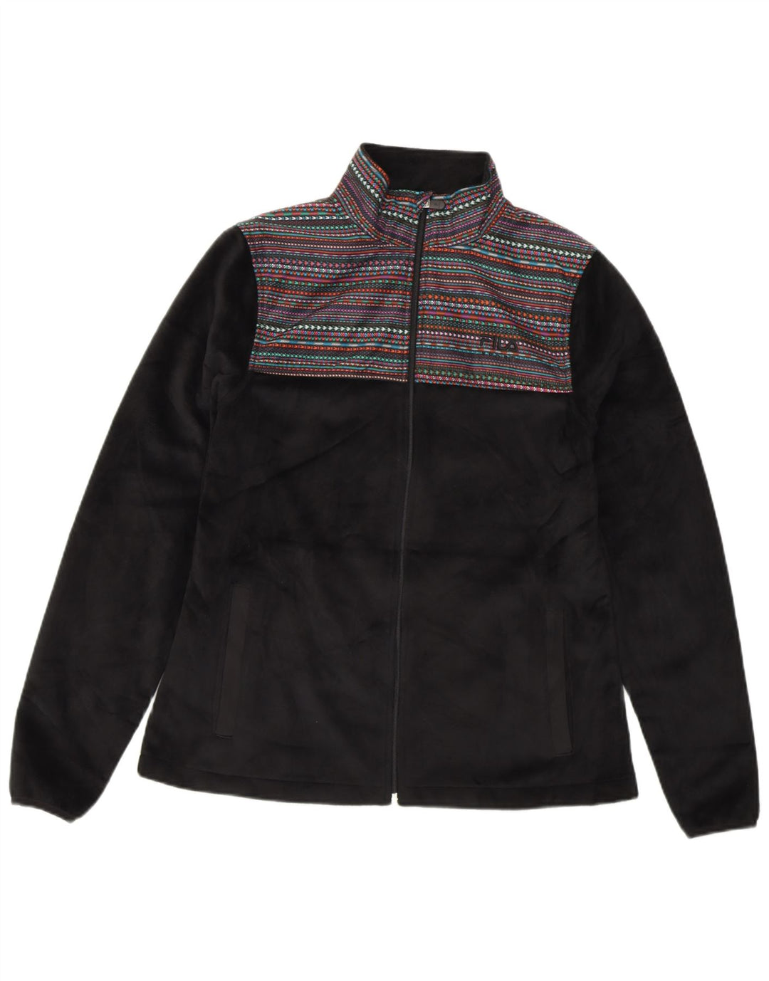 FILA Damen Fleecejacke UK 10 Small Schwarz gestreift Polyester