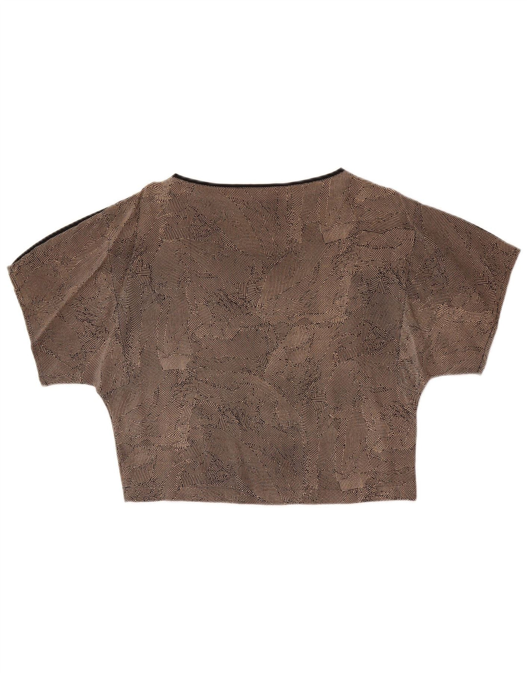 Vintage Damen Crop Bluse Top UK 14 Mittelbraun gefleckte Seide