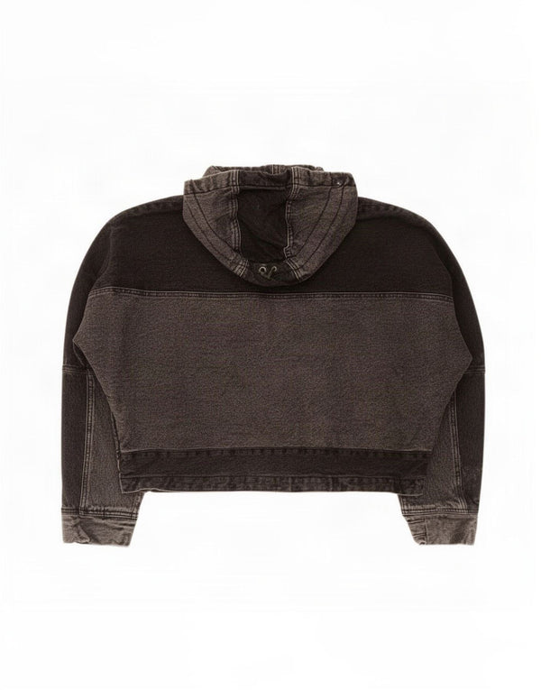 Zara Herren-Jeansjacke mit Kapuze, lockere Passform, UK 36, klein, Grau, Farbblock