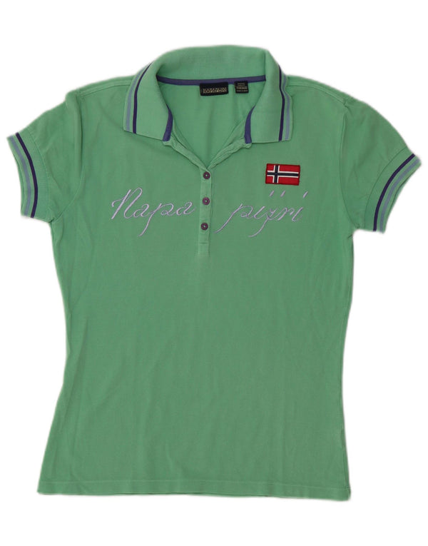 Napapijri Damen Grafik-Poloshirt UK 14 Large Türkis