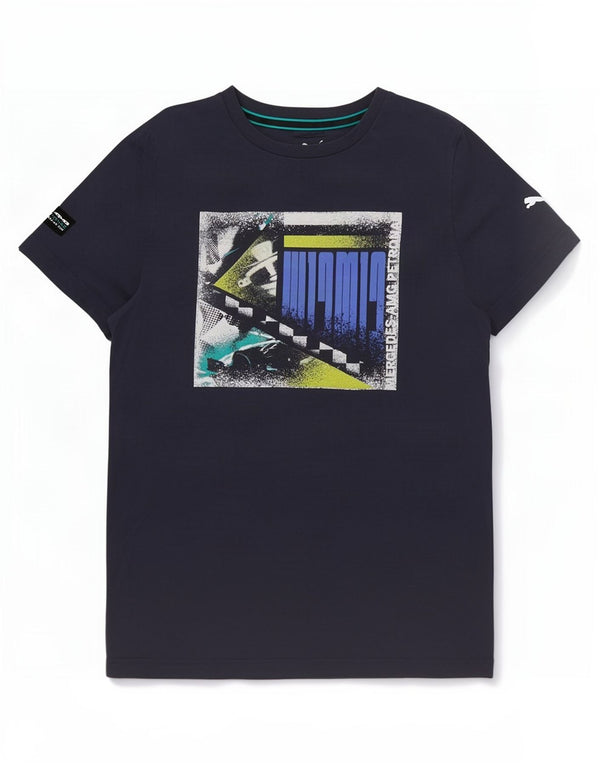 Puma Herren Grafik T-Shirt Top Small Marineblau Baumwolle