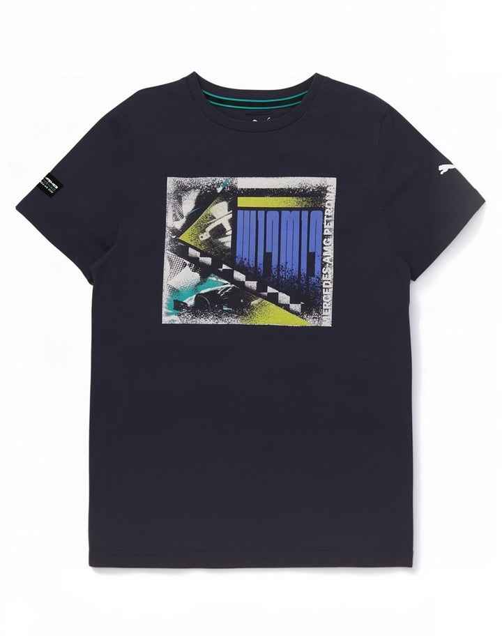 Puma Herren Grafik T-Shirt Top Small Marineblau Baumwolle