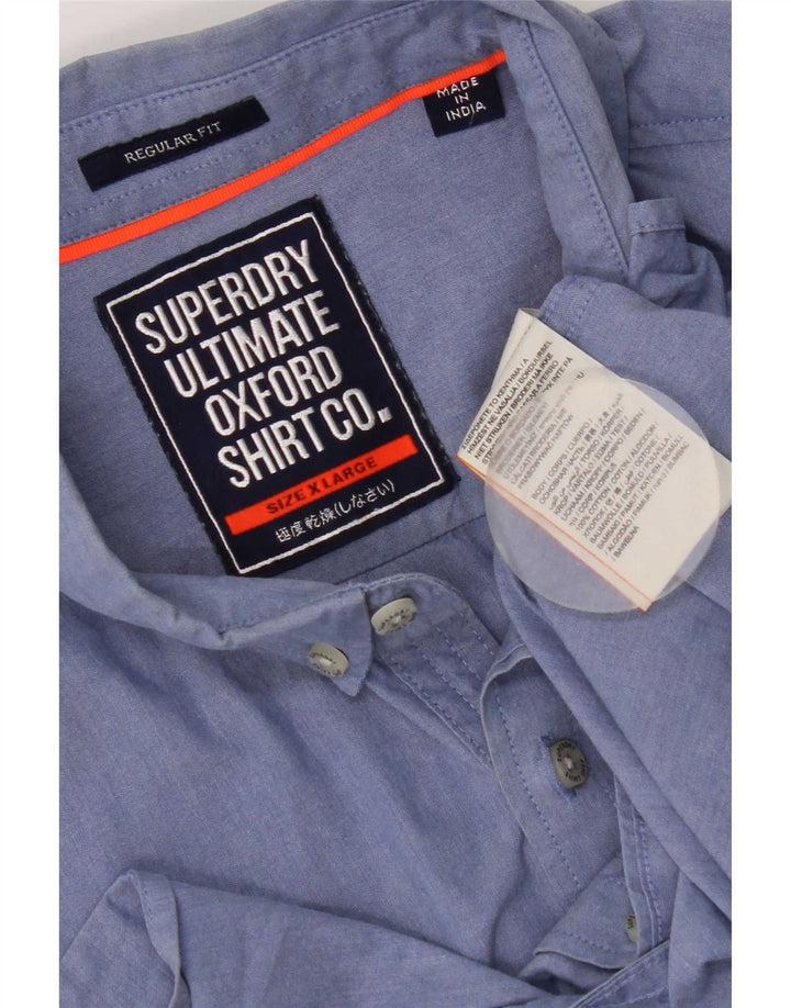 Superdry Damen Kurzarm-Hemd mit normaler Passform, XL, Blau, Baumwolle