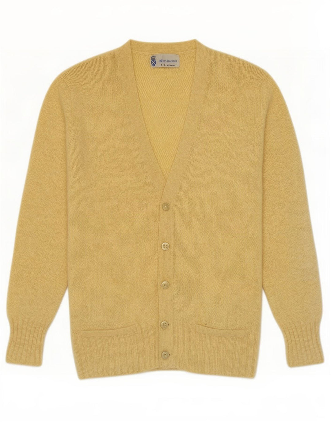 Vintage Herren Cardigan Pullover Kleine gelbe Schurwolle