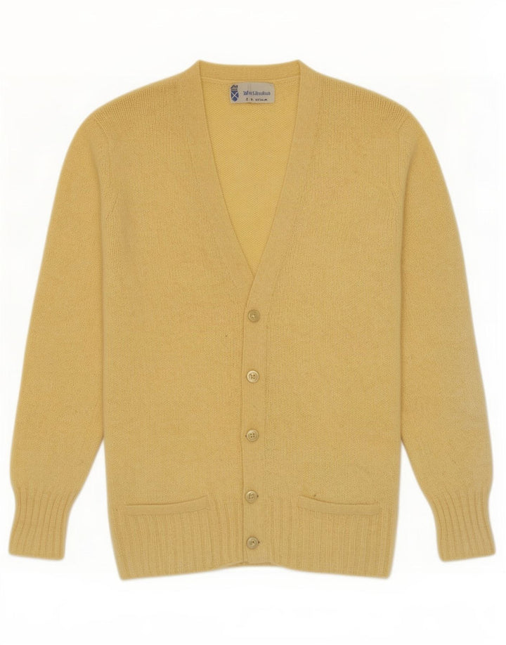 Vintage Herren Cardigan Pullover Kleine gelbe Schurwolle