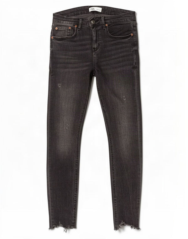 Zara Damen Distressed Skinny Jeans EU 38 Small W28 L28 Schwarze Baumwolle