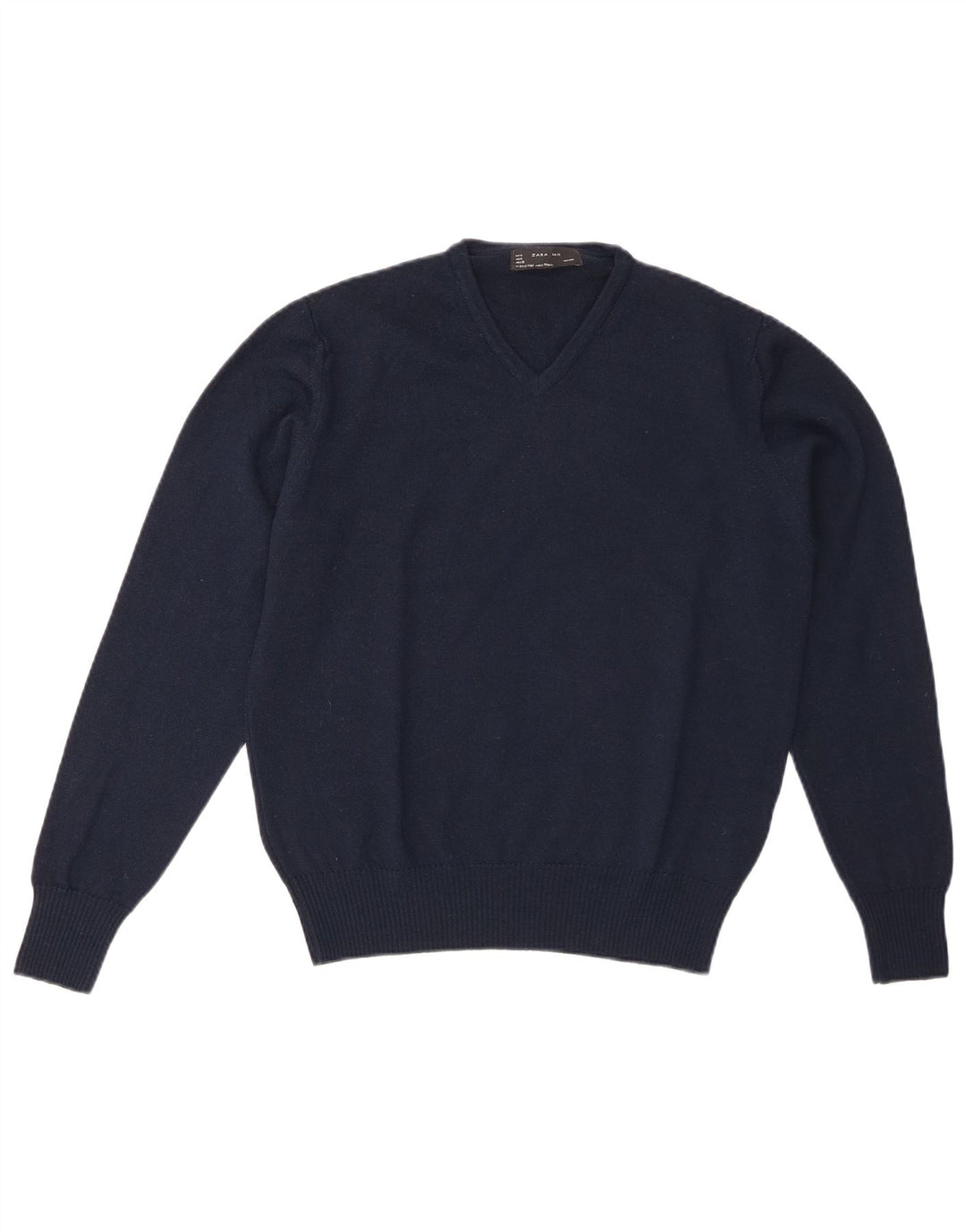 Zara Herren-Pullover mit V-Ausschnitt, mittlere marineblaue Wolle