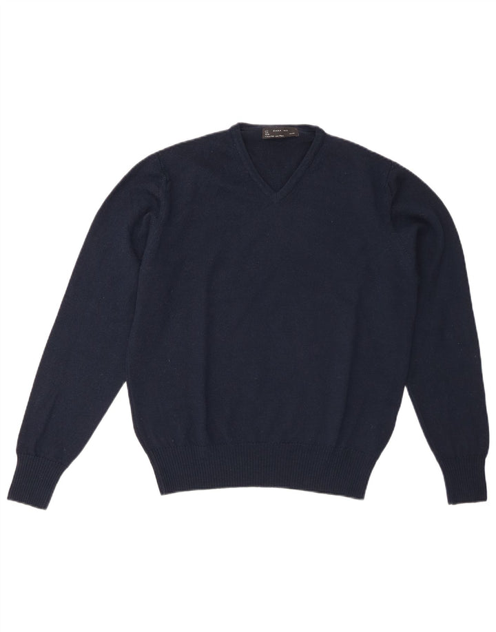 Zara Herren-Pullover mit V-Ausschnitt, mittlere marineblaue Wolle