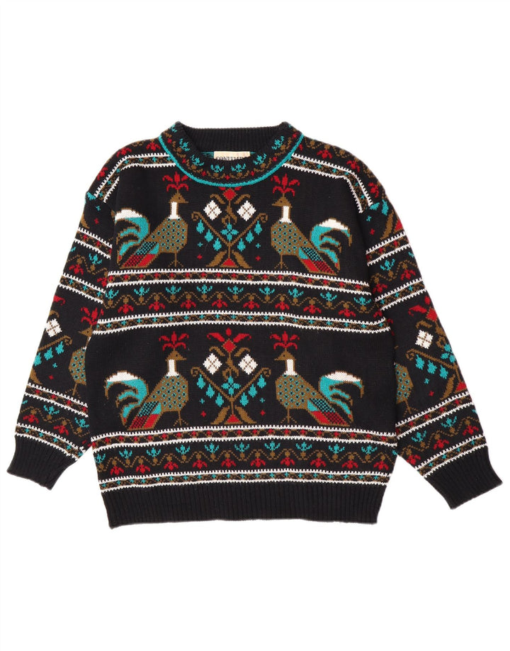 Contempo Herren-Pullover mit abstraktem Muster, Rundhalsausschnitt, Größe S, Schwarz, Neuheit