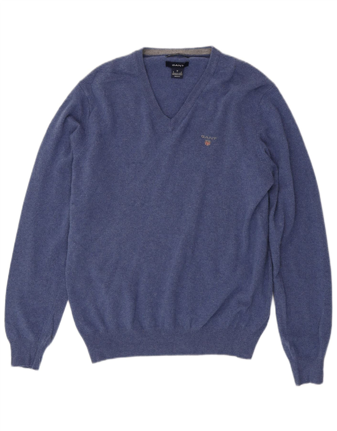 Gant Herren-Pullover mit V-Ausschnitt aus mittelblauer Wolle
