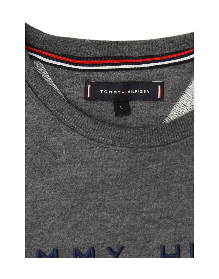 TOMMY HILFIGER Mens Graphic Sweatshirt Jumper Large Grey Cotton