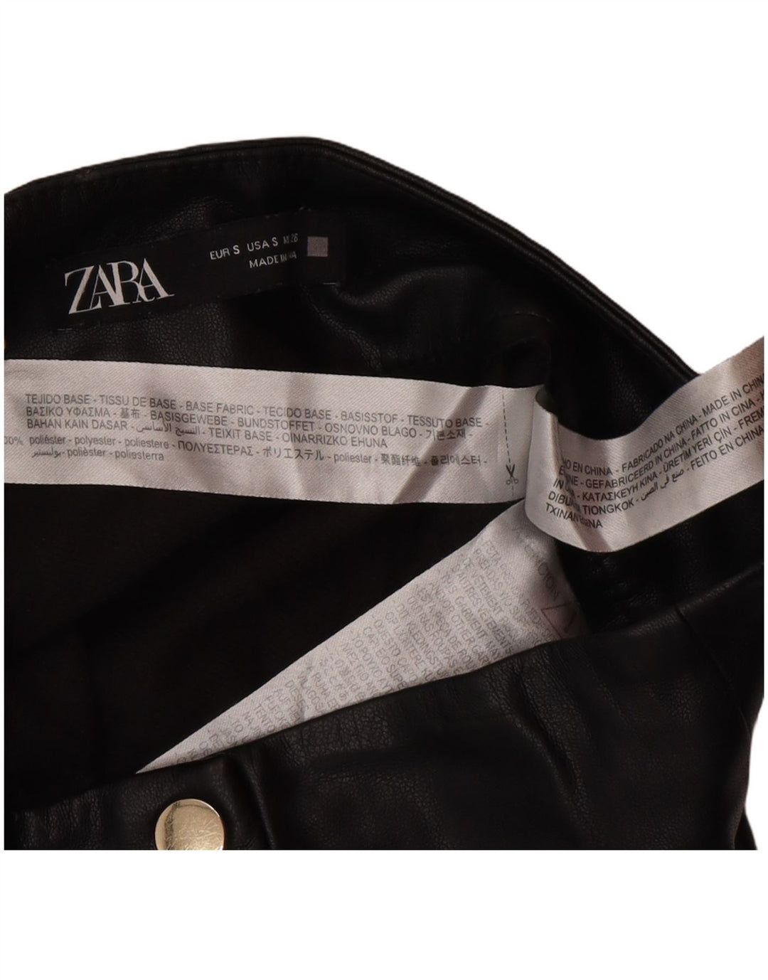 Zara Damen-Minirock aus Kunstleder, Größe S, W26, Schwarz, Polyester