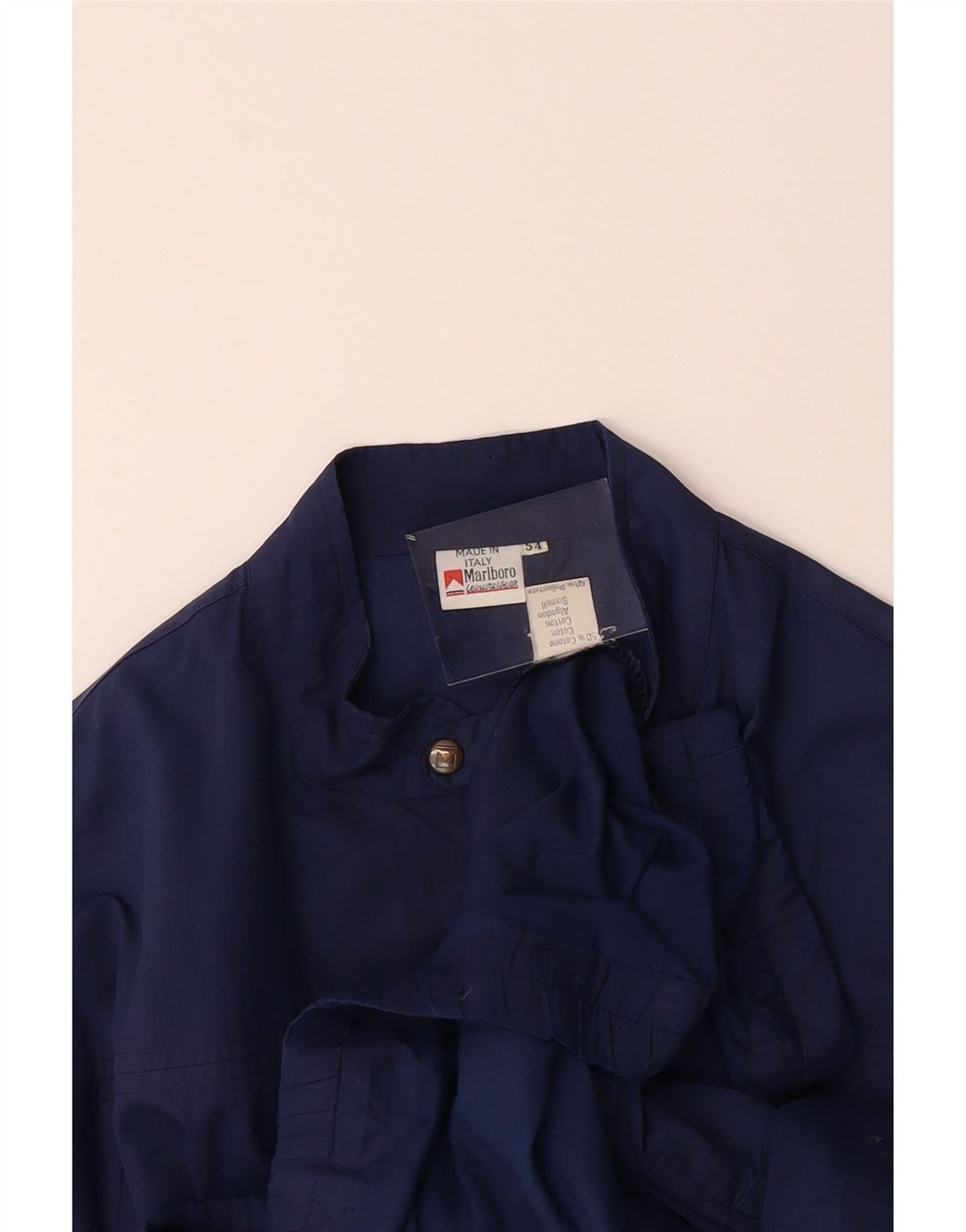 MARLBORO Mens Bomber Jacket IT 54 2XL Navy Blue Cotton