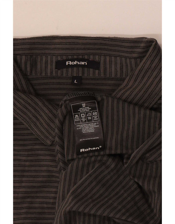 Rohan Herren-Poloshirt, großes graues Nadelstreifen-Polyester