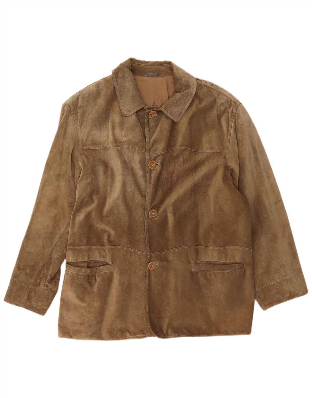 Vintage Herren 4-Knopf-Wildleder-Blazerjacke IT 48 Mittelbraunes Leder