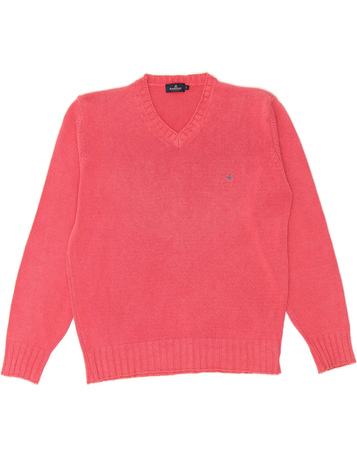 BROOKSFIELD Mens V-Neck Jumper Sweater IT 50 Medium Pink Cotton Vintage Brooksfield and Second-Hand Brooksfield from Messina Hembry 