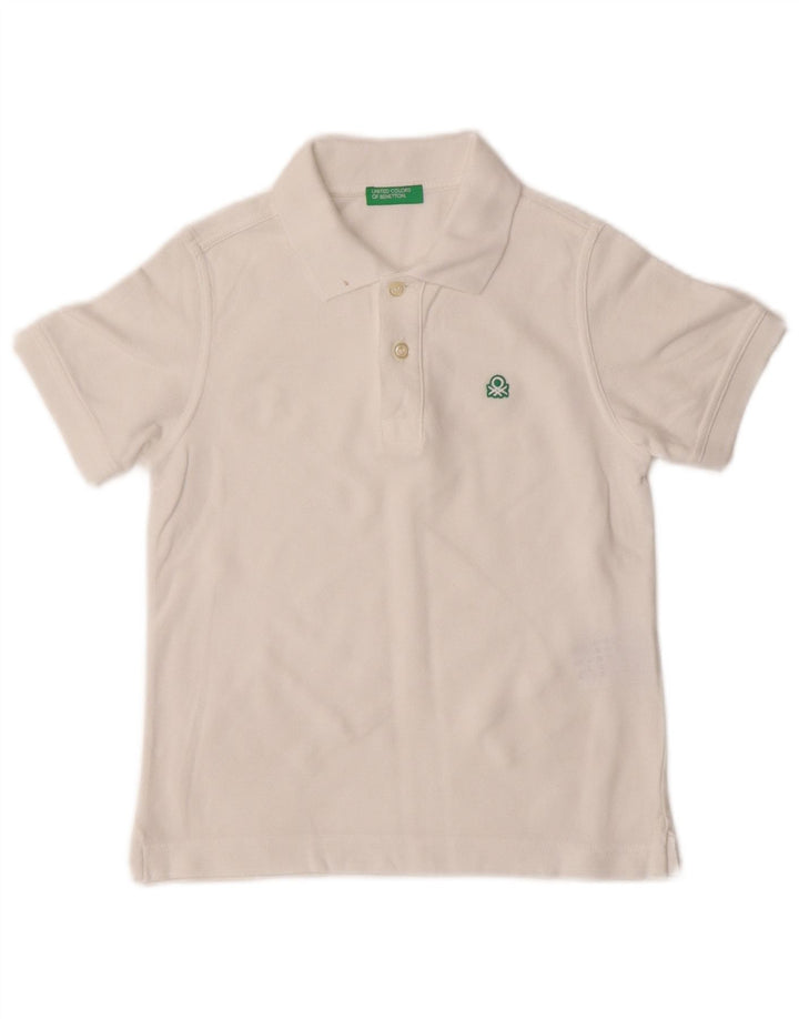 Benetton Jungen-Poloshirt, 6–7 Jahre, Größe S, weiße Baumwolle