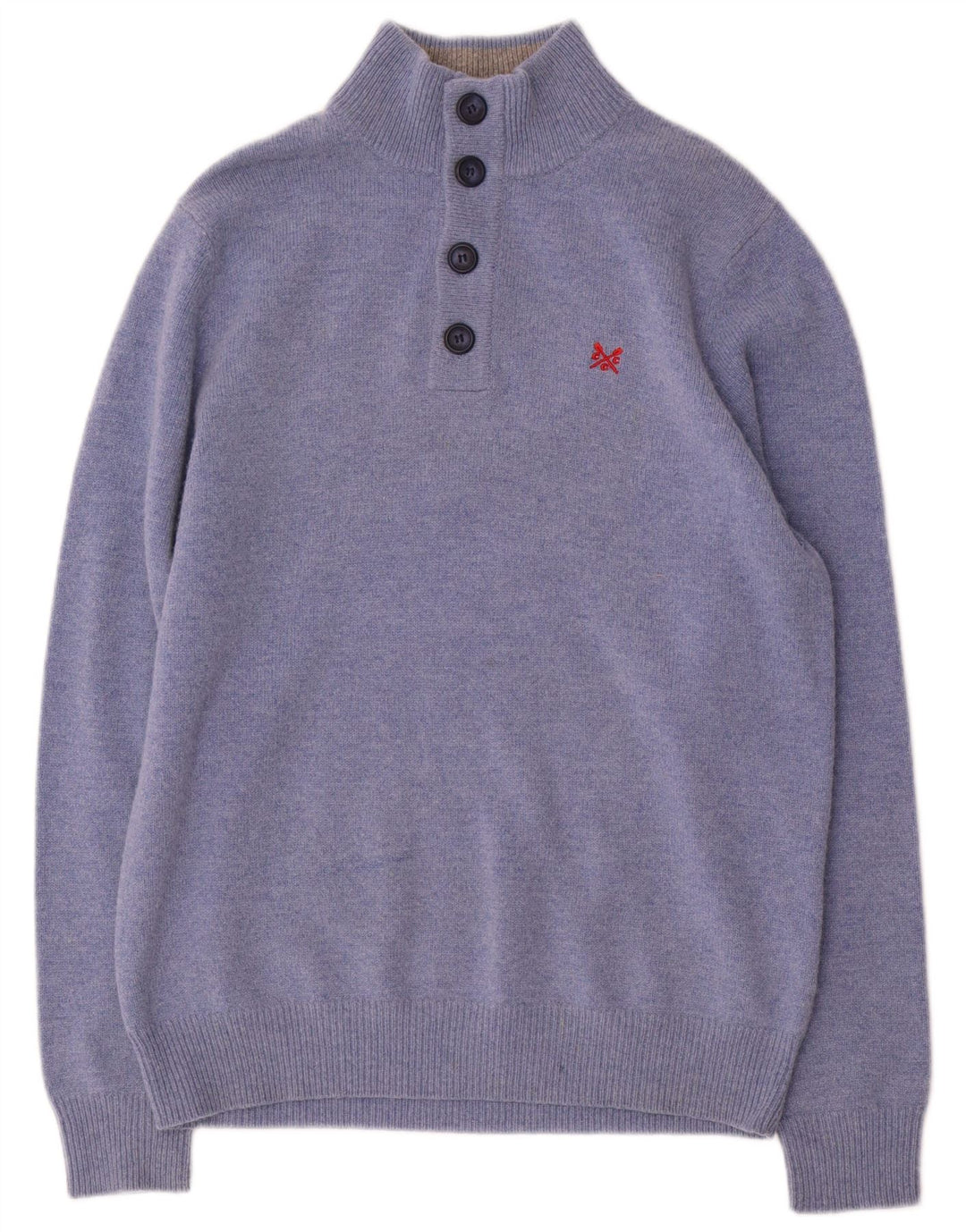 Crew Clothing Herren-Pullover mit Knopfkragen, mittelblaue Wolle