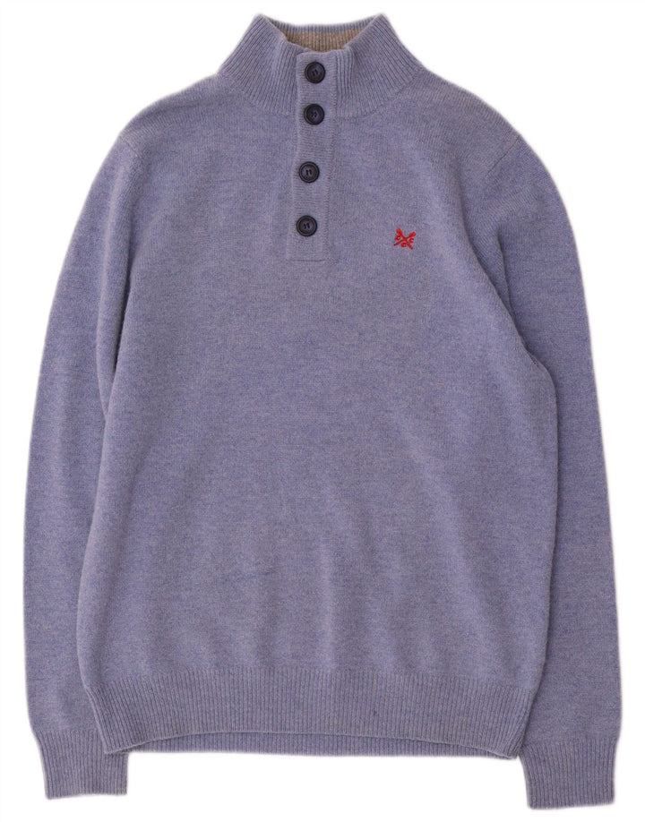 Crew Clothing Herren-Pullover mit Knopfkragen, mittelblaue Wolle