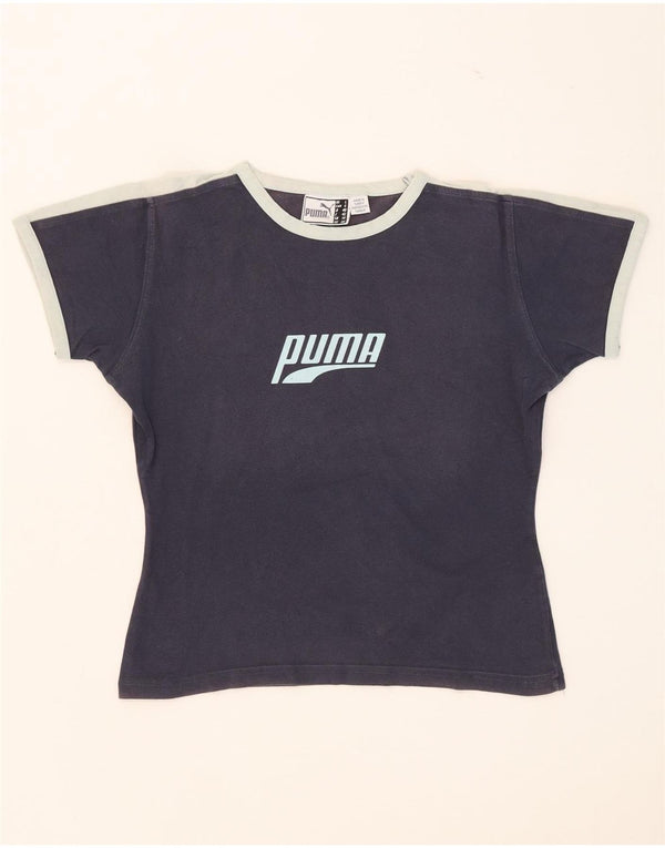 Puma Damen Crop Graphic T-Shirt Top UK 14 Large Marineblau Baumwolle