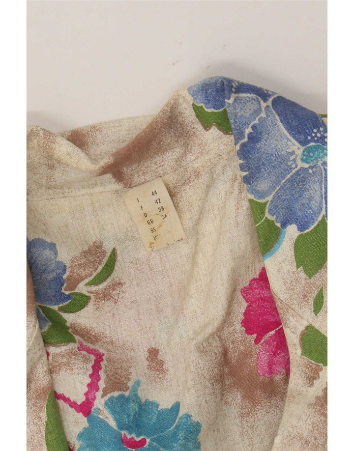 Vintage Damen Kurzarm-Cardigan-Oberteil IT 44 Medium Beige Floral