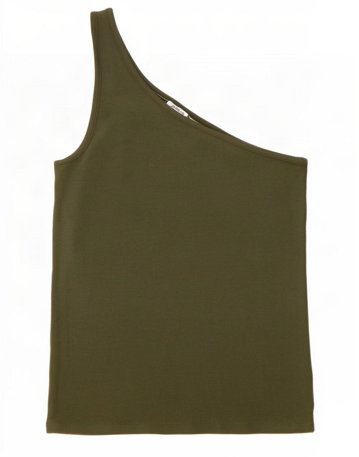 Marks & Spencer One-Shoulder-Oberteil für Damen, UK 12, mittlere Khaki-Baumwolle