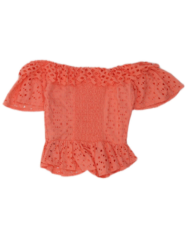 Guess Damen Crop Off Shoulder Top UK 4 XS Rosa Baumwolle