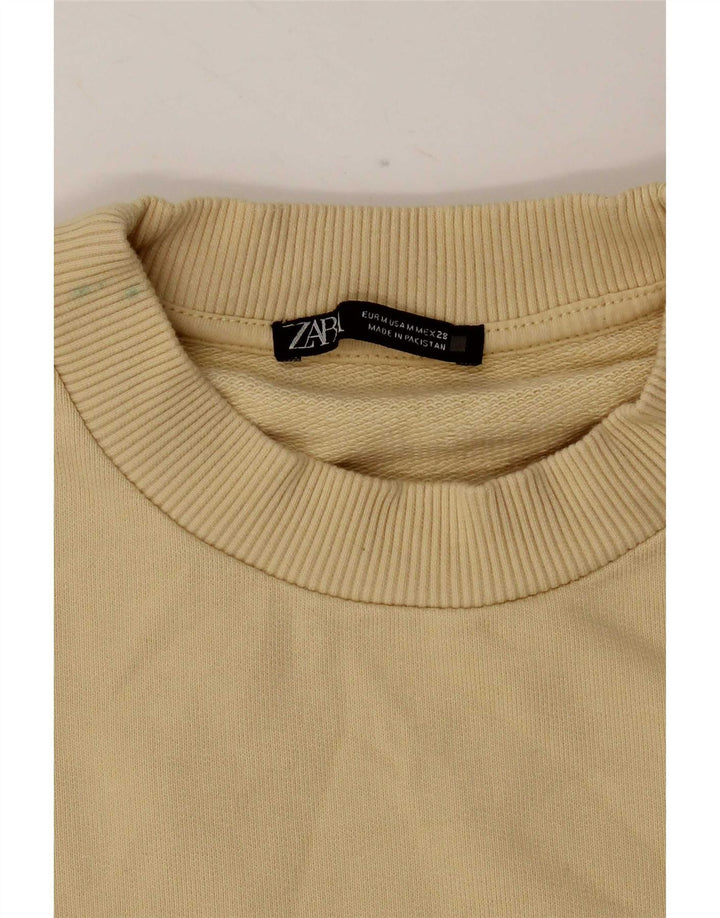 Zara Damen Sweatshirt-Pullover UK 14 Mittelgelbe Baumwolle
