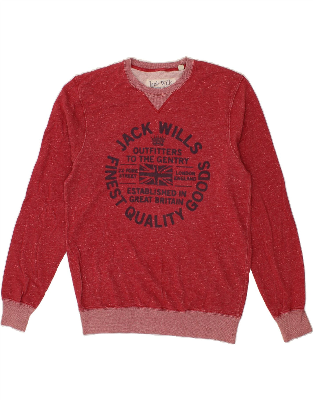 JACK WILLS Mens Graphic Sweatshirt Jumper Medium Red Flecked Cotton Vintage Jack Wills and Second-Hand Jack Wills from Messina Hembry 