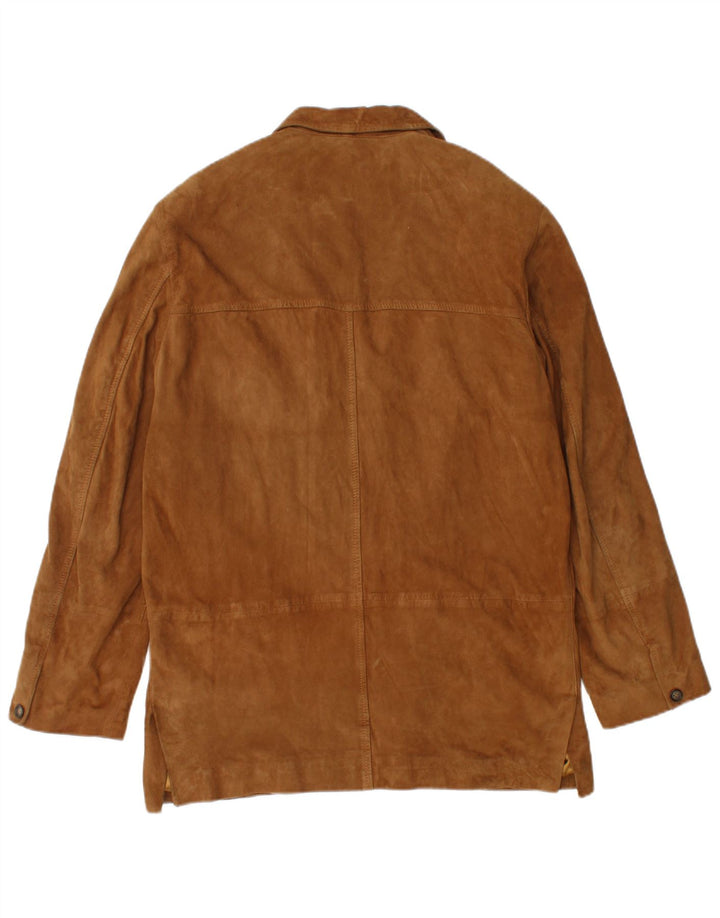 Vintage Herren 3-Knopf-Wildleder-Blazerjacke IT 48 Mittelbraunes Leder