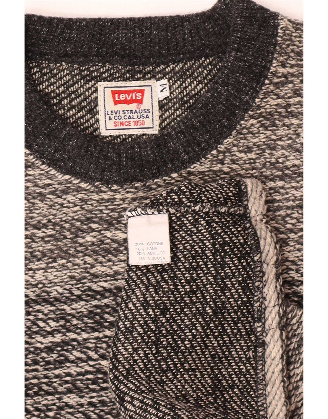 Levi's Herren-Pullover mit Rundhalsausschnitt, mittelgrau, gestreift, Baumwolle