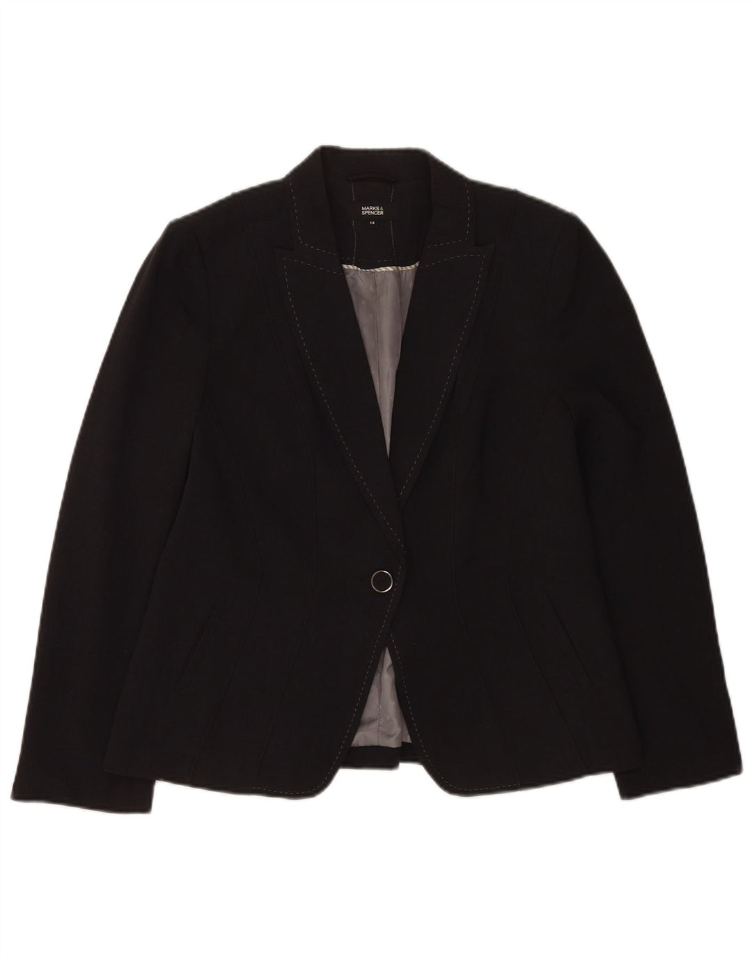 Marks & Spencer Damen-Blazer mit 1 Knopf, Gr. 14, Größe L, Schwarz, Polyester