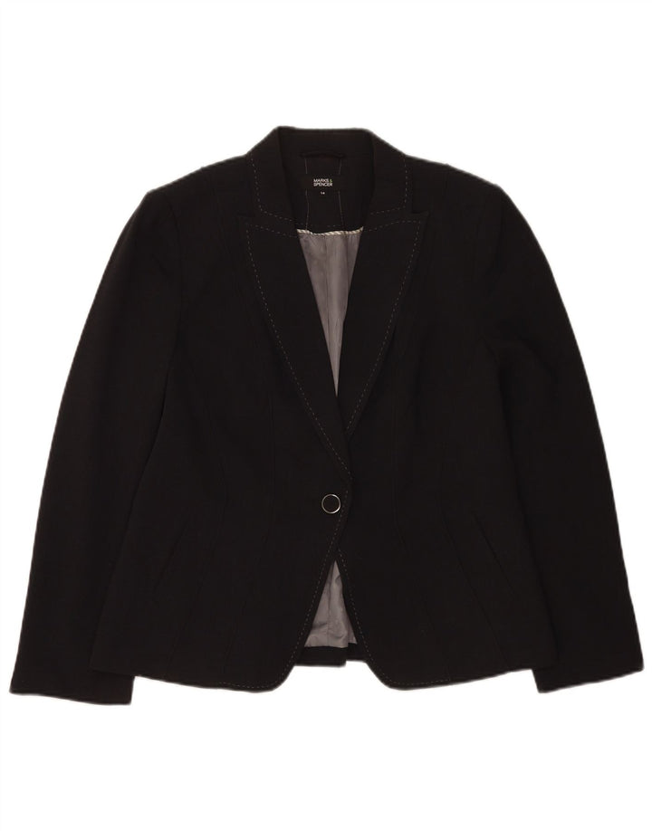 Marks & Spencer Damen-Blazer mit 1 Knopf, Gr. 14, Größe L, Schwarz, Polyester