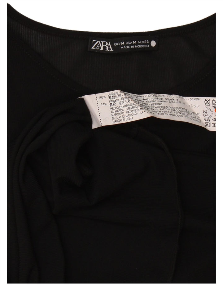 Zara Damen Top Langarm UK 14 Medium Schwarz Polyester