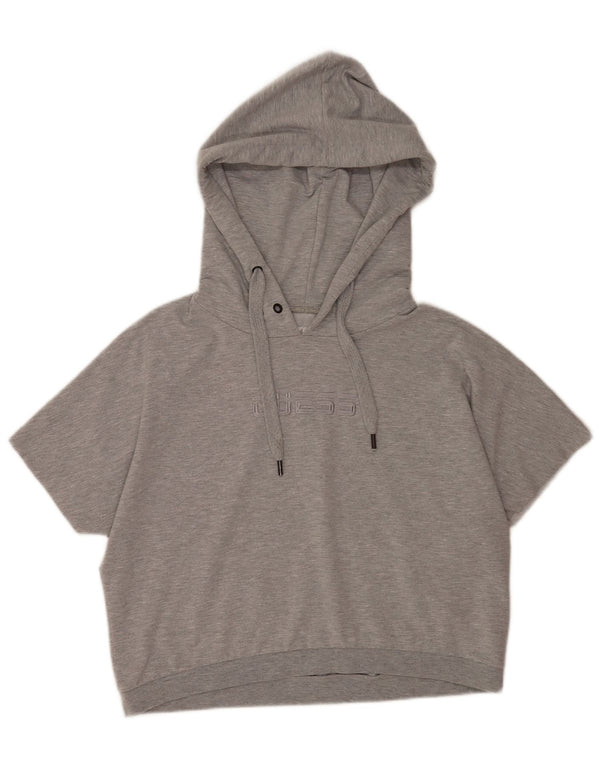Guess Damen-Pullover mit übergroßem grafischem Kapuzenpullover, Gr. 16, Größe L, Grau meliert