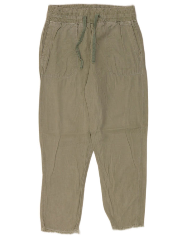 Zara Damen High Waist Tapered Freizeithose Small W26 L27 Khaki Lyocell