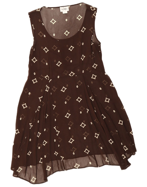 Durchsichtiges A-Linien-Kleid für Damen im Vintage-Stil, Größe 46, groß, braun, geometrisch