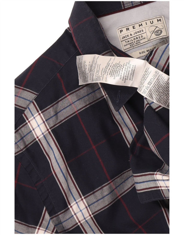 Jack & Jones Herren-Hemd aus mittelblauer Baumwolle mit Karomuster in Marineblau