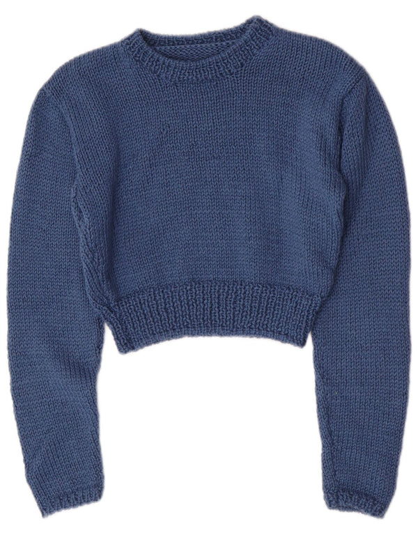 Vintage Damen Crop U-Boot-Ausschnitt Pullover Pullover UK 8 Small Blue