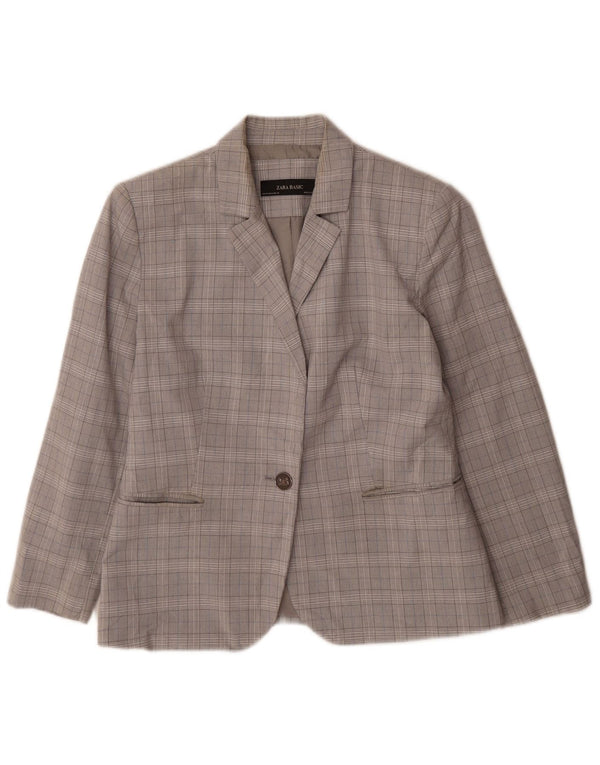Zara Damen 1-Knopf-Blazerjacke EU 40 Mittelgrauer Hahnentrittmuster