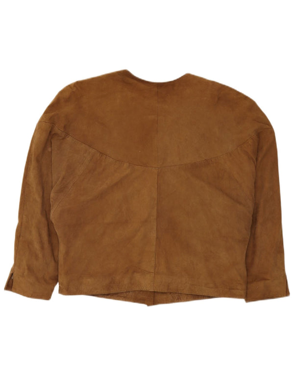Vintage Damen 4-Knopf-Wildleder-Blazerjacke UK 16 Large Braun