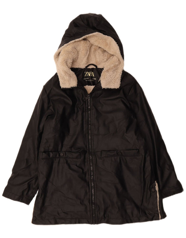 Zara Sherpa-Jacke mit Kapuze für Mädchen, 11–12 Jahre, schwarzes Polyethylen