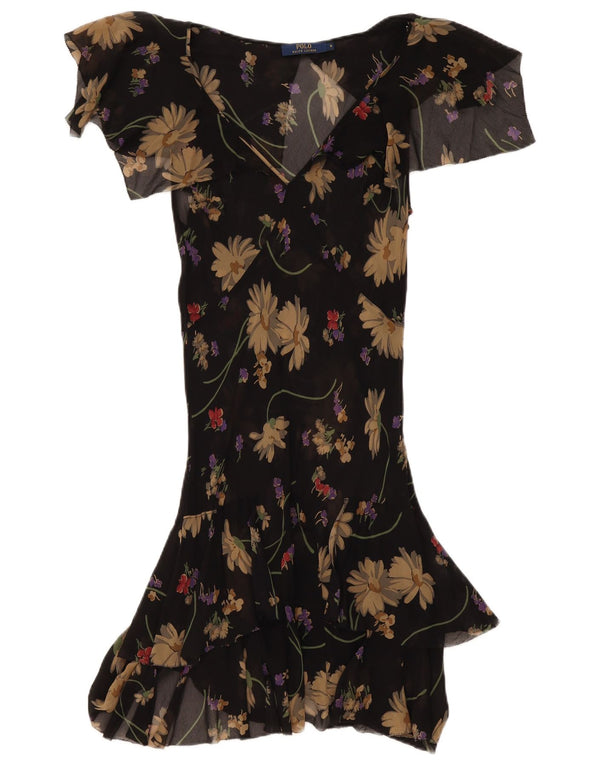 Polo Ralph Lauren Asymmetrisches Damenkleid US 8 Mittelschwarz geblümt