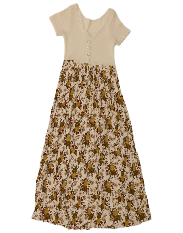 VINTAGE Damen Maxikleid UK 4 XS Off White Floral