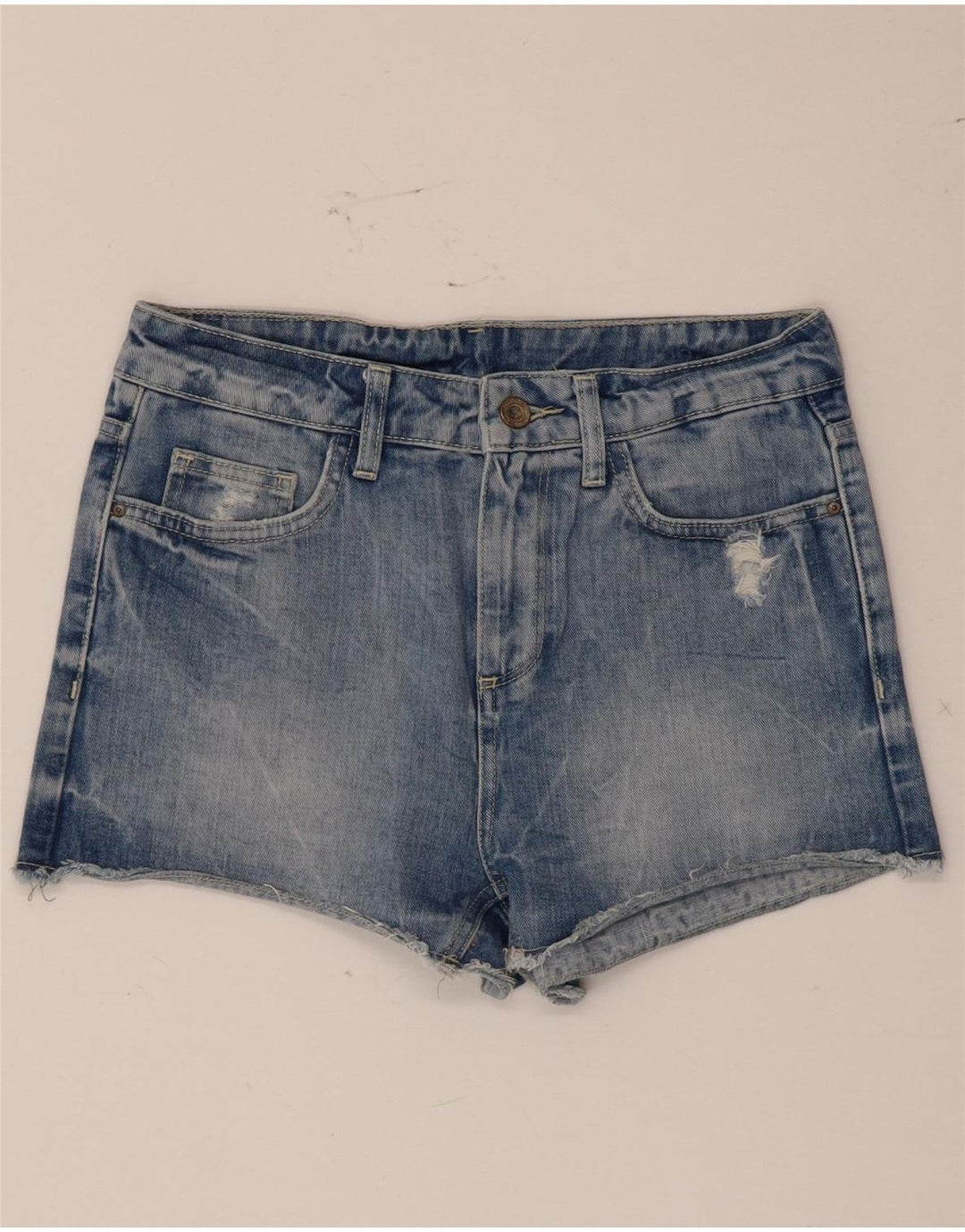 Zara Damen Distressed Denim Shorts EU 36 XS W26 Blau