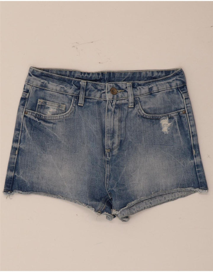 Zara Damen Distressed Denim Shorts EU 36 XS W26 Blau