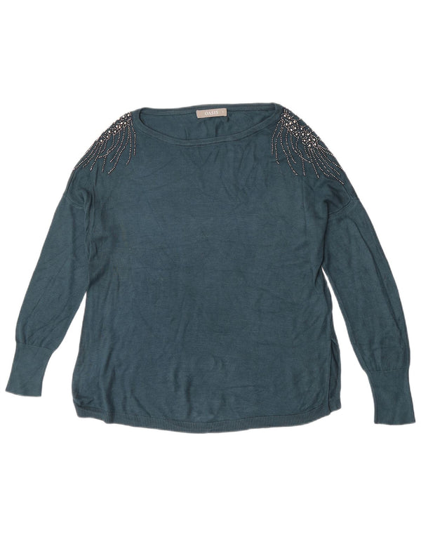 Oasis Damen-Pullover, übergroß, U-Boot-Ausschnitt, Gr. 10, Größe S, blaue Viskose